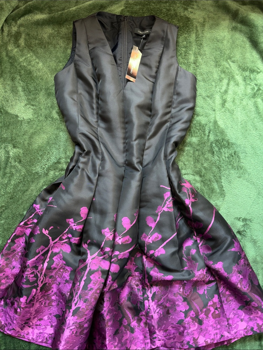 Carmen Marc Valvo Black Satin Cocktail Dress